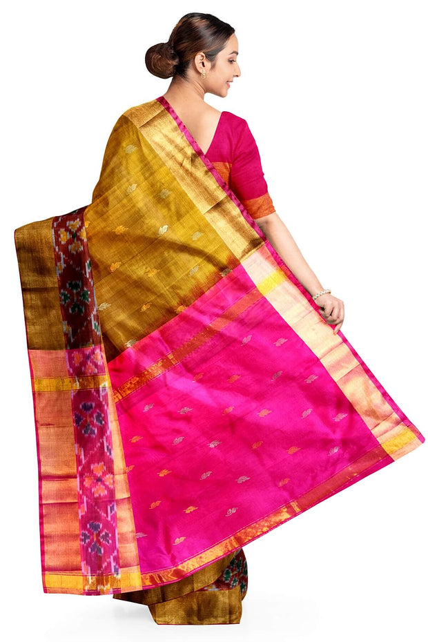 Handwoven Uppada pure silk saree in mehndi green with Pochampally border