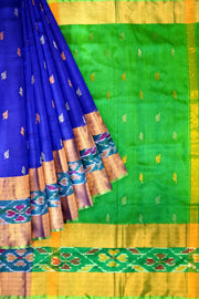 Handwoven Uppada pure silk saree in royal blue with Pochampally border