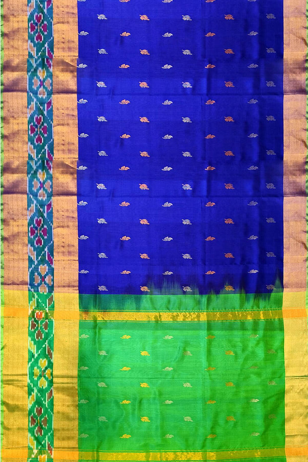 Handwoven Uppada pure silk saree in royal blue with Pochampally border