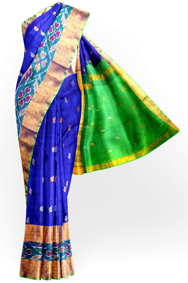 Handwoven Uppada pure silk saree in royal blue with Pochampally border