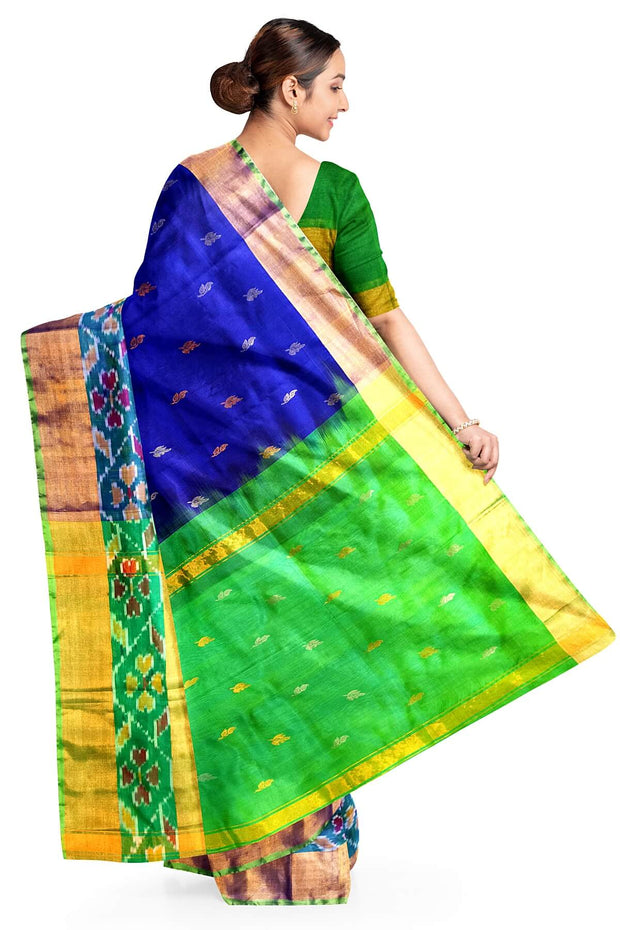 Handwoven Uppada pure silk saree in royal blue with Pochampally border