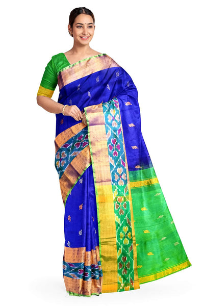 Handwoven Uppada pure silk saree in royal blue with Pochampally border
