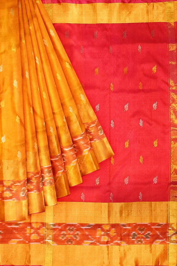 Handwoven Uppada pure silk saree in mustard with Pochampally border