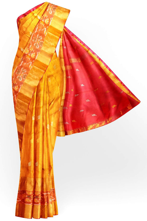 Handwoven Uppada pure silk saree in mustard with Pochampally border
