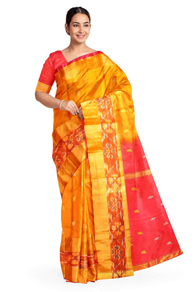 Handwoven Uppada pure silk saree in mustard with Pochampally border