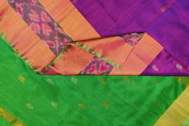 Handwoven Uppada pure silk saree in purple with Pochampally border