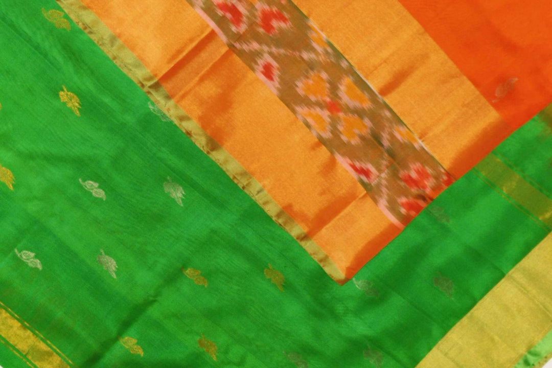 Handwoven Uppada pure silk saree in orange with Pochampally border
