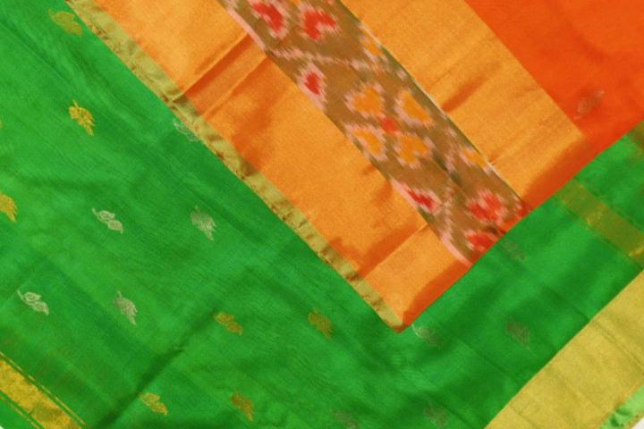 Handwoven Uppada pure silk saree in orange with Pochampally border