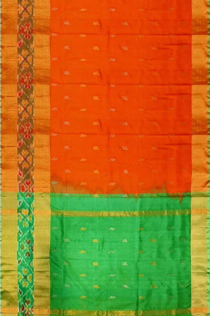 Handwoven Uppada pure silk saree in orange with Pochampally border