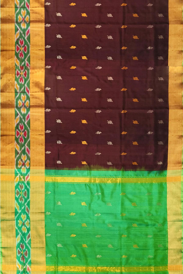 Handwoven Uppada pure silk saree in brown with Pochampally border