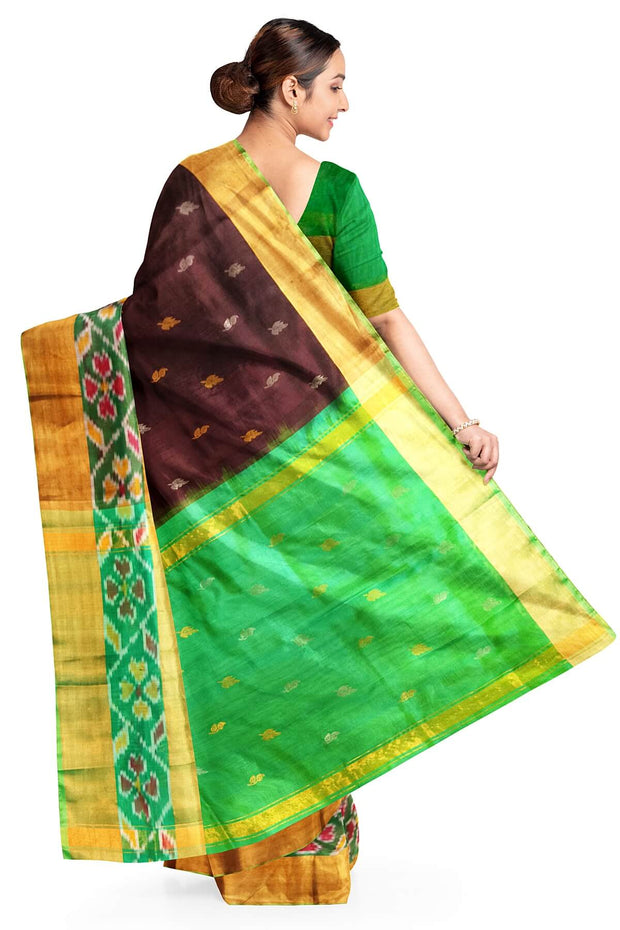 Handwoven Uppada pure silk saree in brown with Pochampally border
