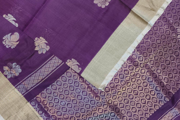 Handwoven Uppada pure silk saree in wine with floral motifs