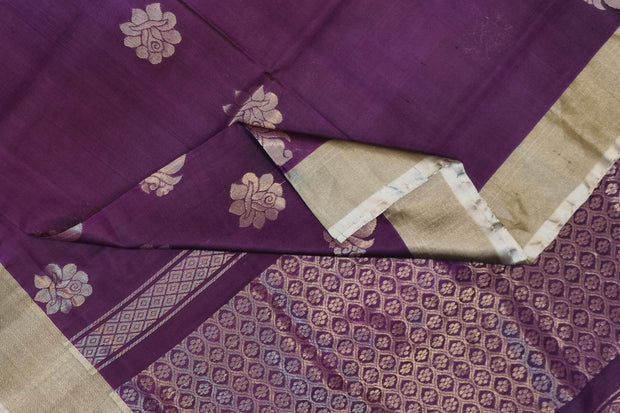 Handwoven Uppada pure silk saree in wine with floral motifs