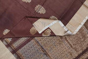Handwoven Uppada pure silk saree in coffee brown with floral motifs