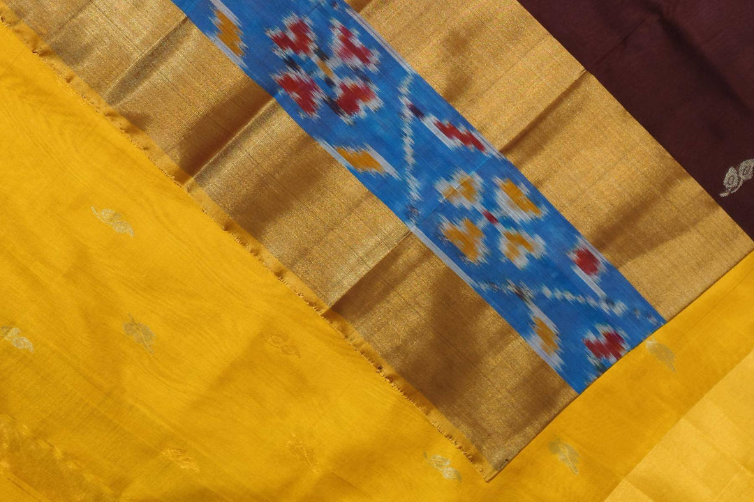 Handwoven Uppada pure silk saree in coffee brown with Pochampally border