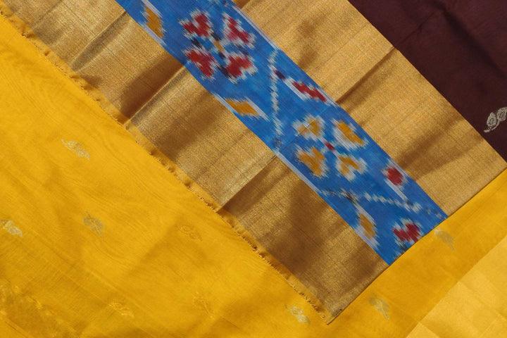 Handwoven Uppada pure silk saree in coffee brown with Pochampally border