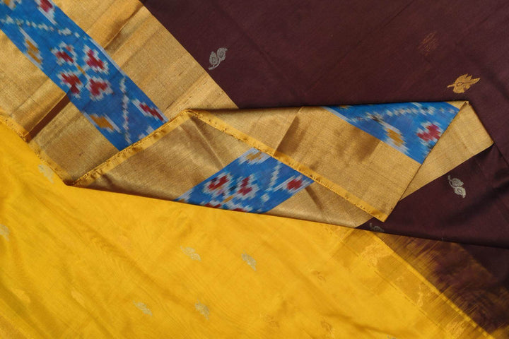 Handwoven Uppada pure silk saree in coffee brown with Pochampally border