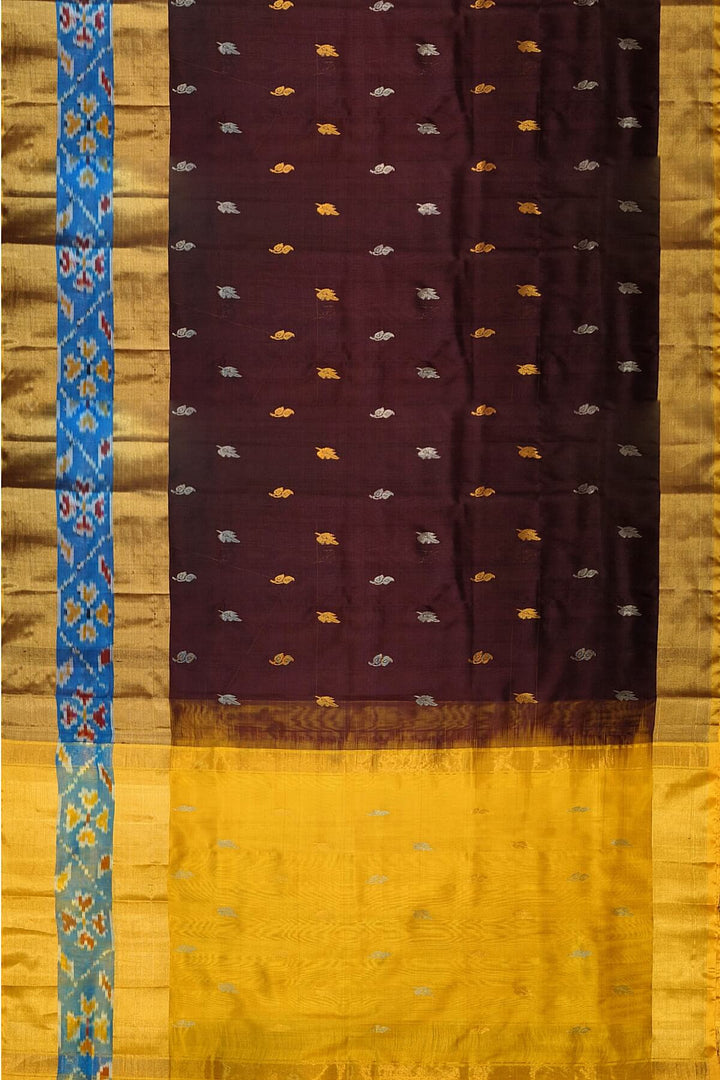 Handwoven Uppada pure silk saree in coffee brown with Pochampally border