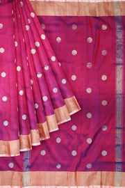 Handwoven Uppada pure silk saree in magenta with round motifs
