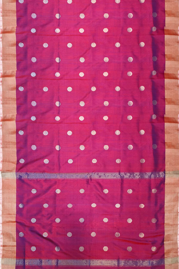 Handwoven Uppada pure silk saree in magenta with round motifs