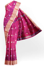 Handwoven Uppada pure silk saree in magenta with round motifs