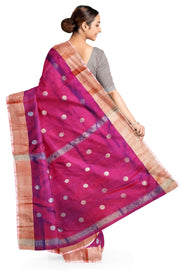 Handwoven Uppada pure silk saree in magenta with round motifs