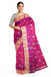 Handwoven Uppada pure silk saree in magenta with round motifs