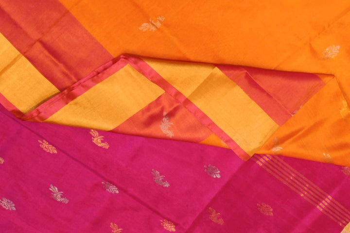 Handwoven Uppada pure silk saree in  orange with gold & silver motifs