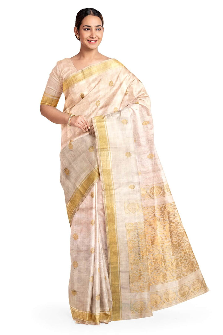Handloom Uppada pure silk saree in sandalwood with rich pallu and a  small border