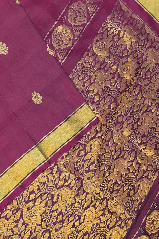 Handloom Uppada pure silk saree in wine with rich pallu and a  small border