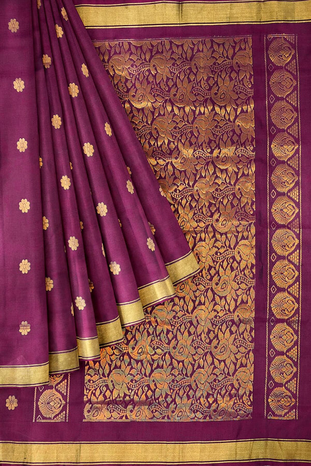 Handloom Uppada pure silk saree in wine with rich pallu and a  small border
