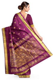 Handloom Uppada pure silk saree in wine with rich pallu and a  small border