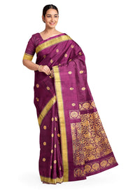 Handloom Uppada pure silk saree in wine with rich pallu and a  small border