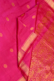 Handloom Uppada pure silk saree in rani pink with rich pallu and a  small border