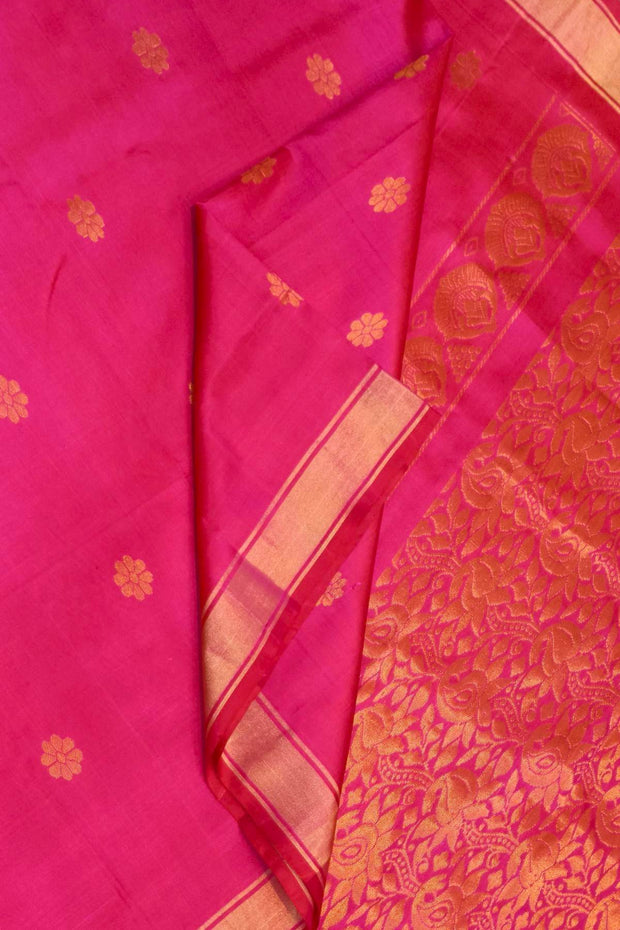 Handloom Uppada pure silk saree in rani pink with rich pallu and a  small border