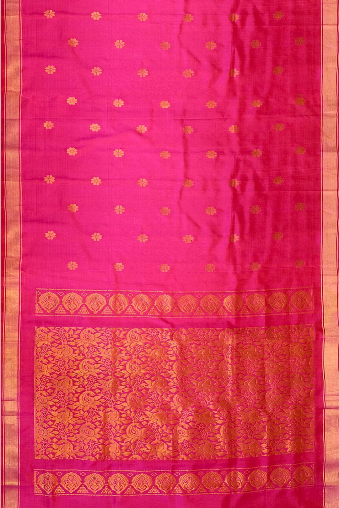 Handloom Uppada pure silk saree in rani pink with rich pallu and a  small border