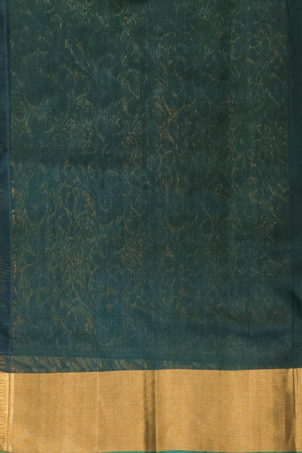 Handloom Uppada pure silk saree in yellow & bottle green  with  peacock motifs