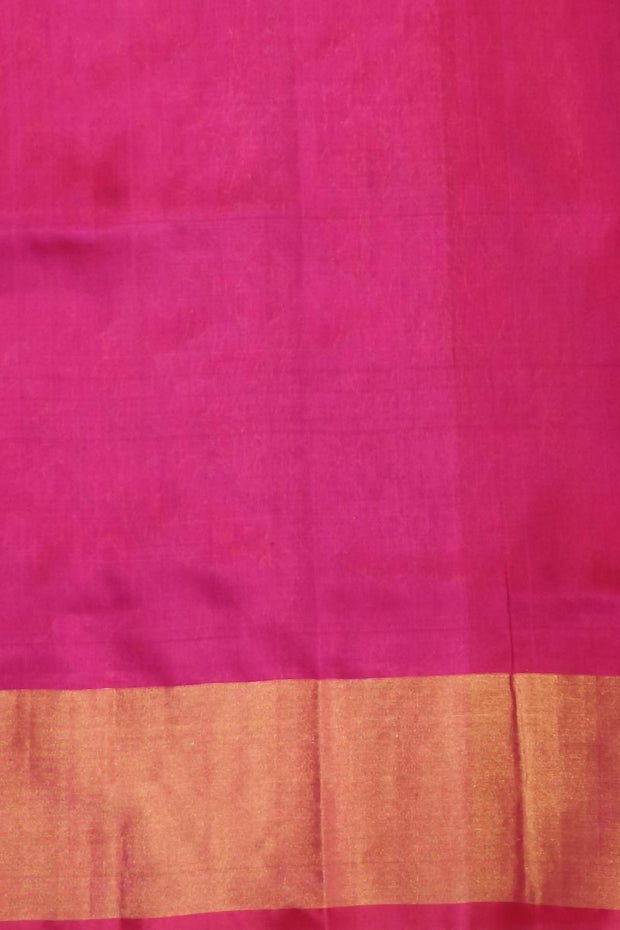 Handloom Uppada pure silk saree in orangish pink & pink  with  peacock motifs