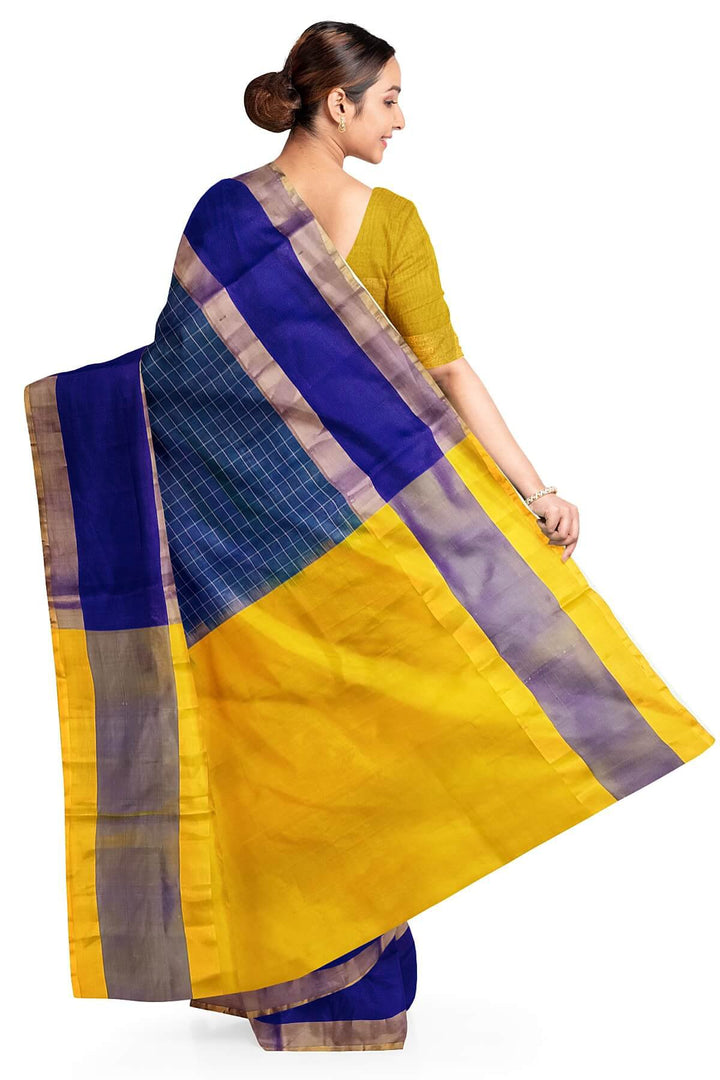Uppada pure silk saree in  checks in blue