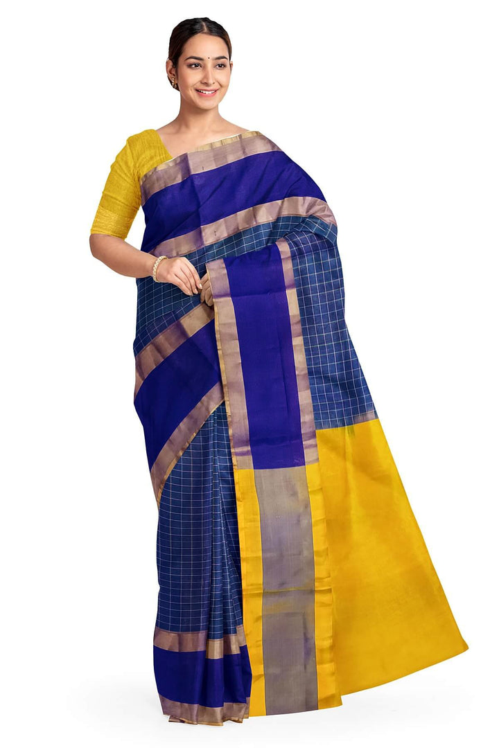 Uppada pure silk saree in  checks in blue