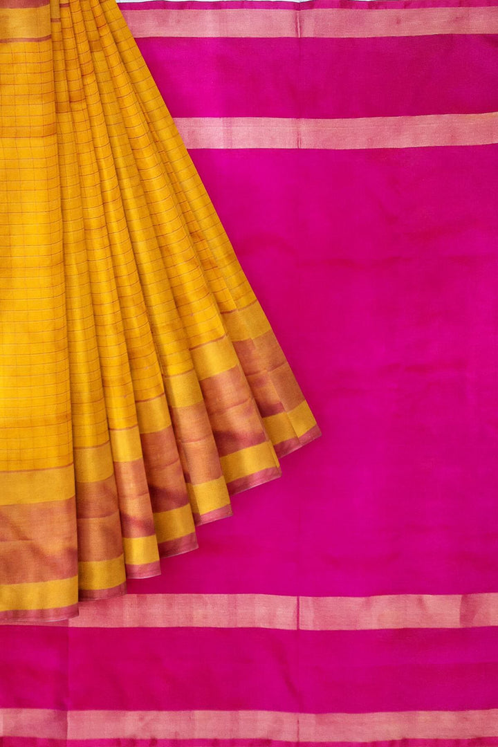Uppada pure silk saree in  checks in yellow