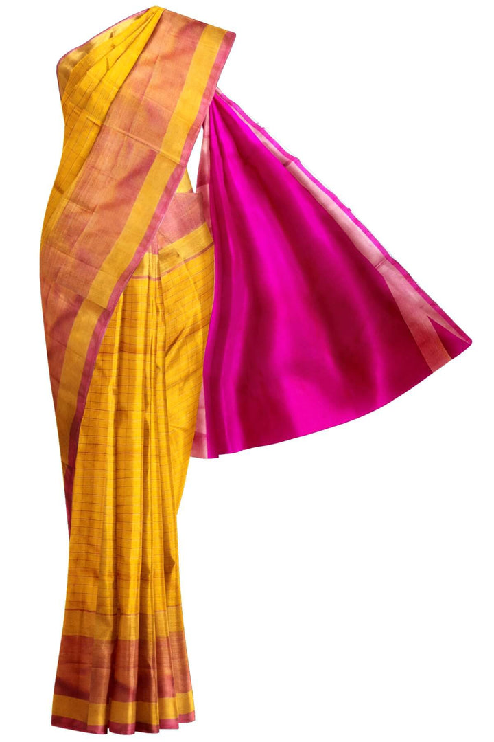 Uppada pure silk saree in  checks in yellow