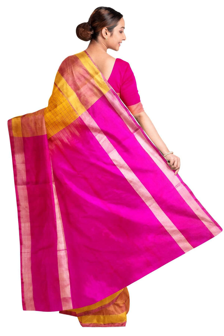 Uppada pure silk saree in  checks in yellow
