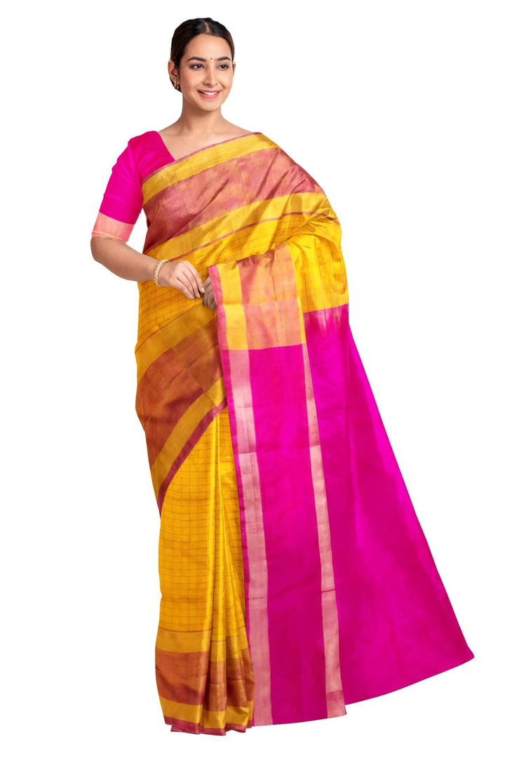 Uppada pure silk saree in  checks in yellow