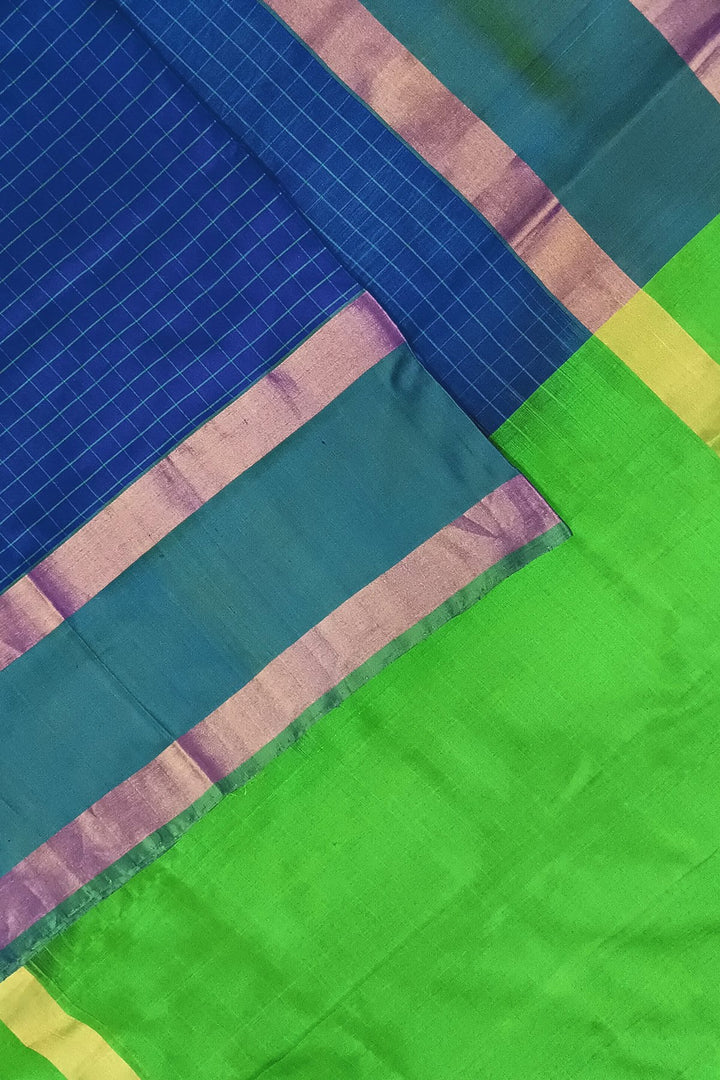 Uppada pure silk saree in  checks in peacock blue