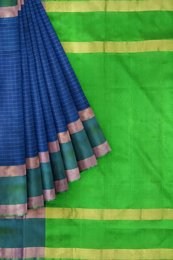 Uppada pure silk saree in  checks in peacock blue