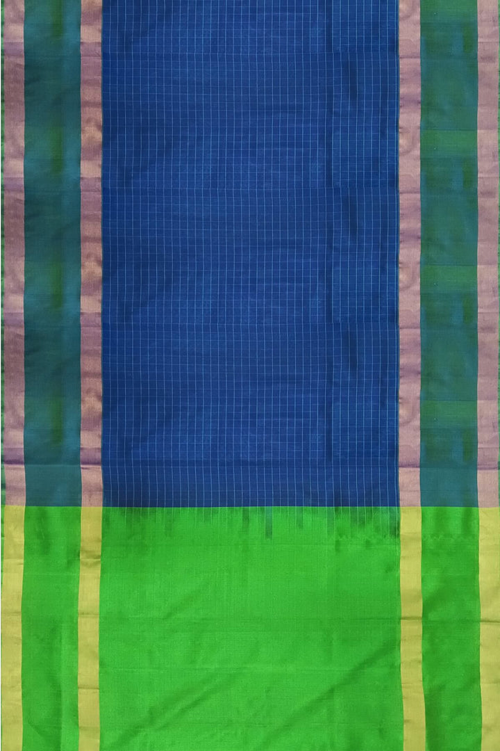 Uppada pure silk saree in  checks in peacock blue