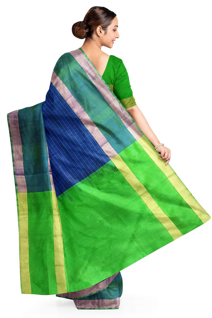 Uppada pure silk saree in  checks in peacock blue