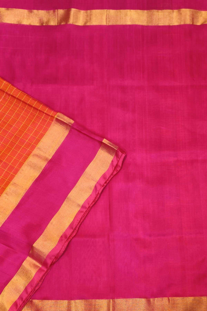 Uppada pure silk saree in  checks in pinkish orange