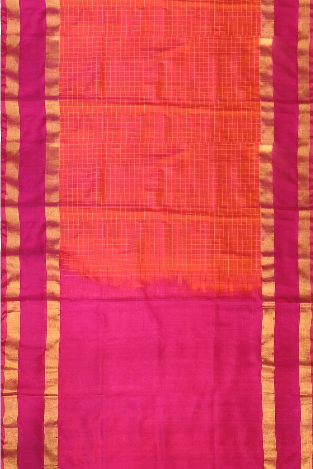 Uppada pure silk saree in  checks in pinkish orange